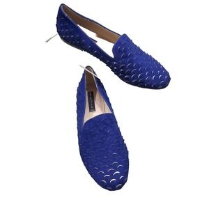 Steven by Steve Madden Size 9M Blue Violet Scaley Look Velvet Slip On Flats